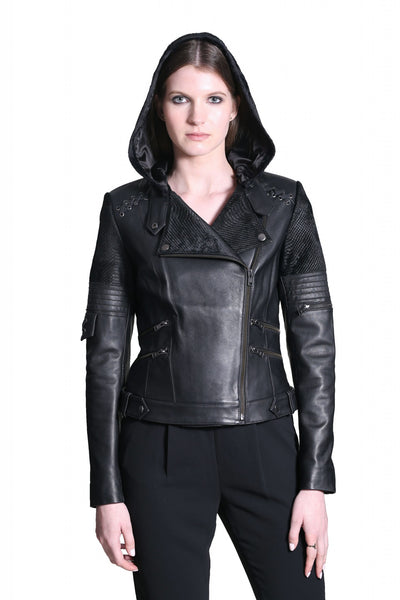 Esmee Leather jacket with detachable hoodie – Malika Rajani