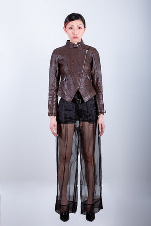 Zoe Hand Woven Leather Jacket-Chocolate