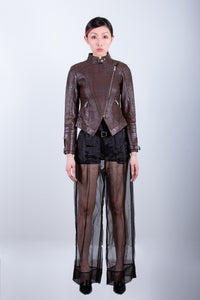 Zoe Hand Woven Leather Jacket-Chocolate