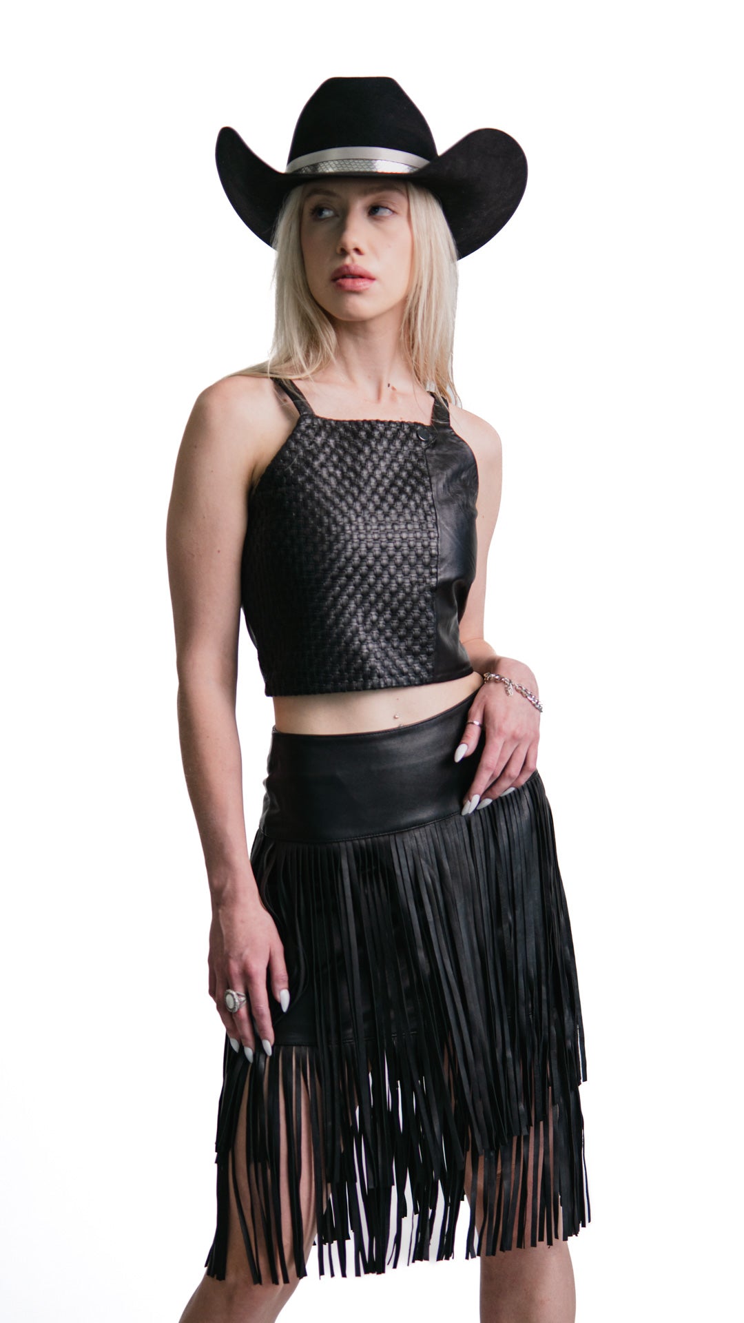 Reese Basket weave Leather Top