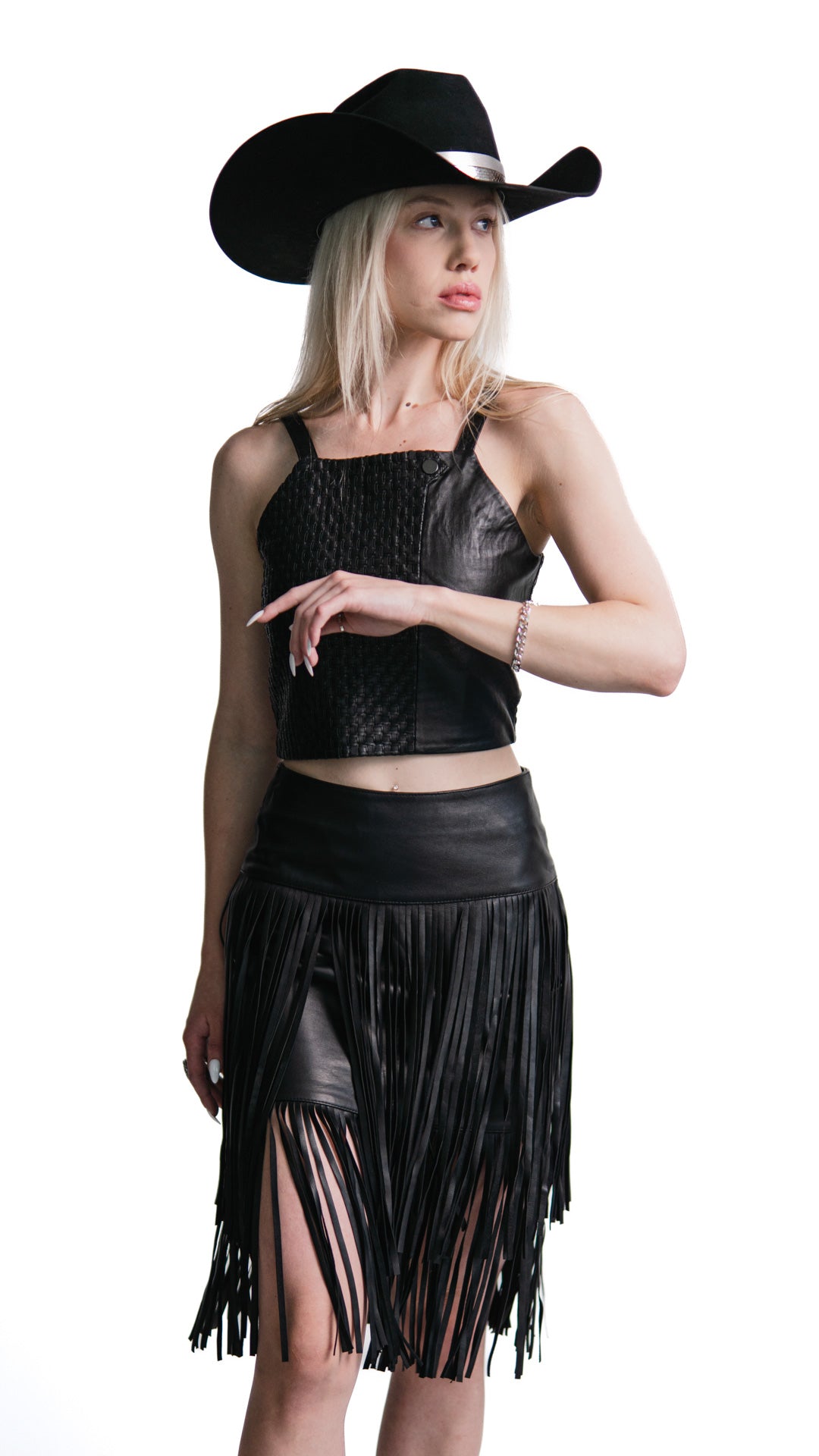 Reese Basket weave Leather Top