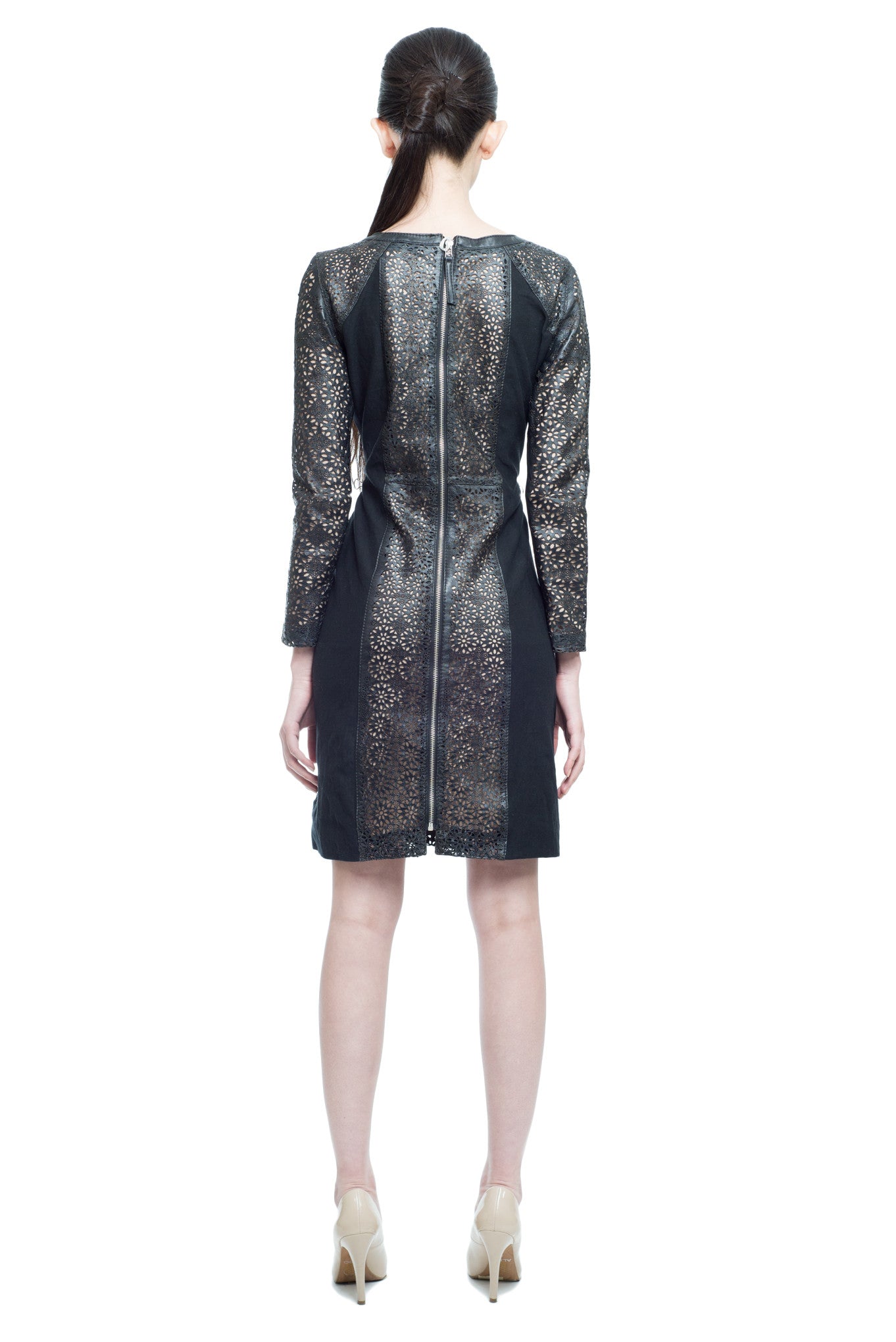 Bella Long sleeve laser cut Leather dress Malika Rajani Bella Long sleeve laser cut Leather dress Malika Rajani